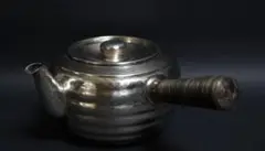 茶道具 いぶし銀急須 銀メッキ鎚目紋横手急須 煎茶道具★時代物★