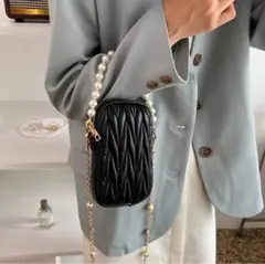 ブラック マテラッセ風 ショルダーバッグ スマホ 結婚 ミニバッグ 高級感