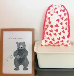手書き風ハート柄上履き入れ(レッド)