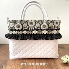 2waysインド刺繍リボン×合皮　ショルダーバッグ　トートバッグ