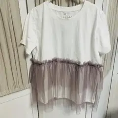 チュール付きTシャツ☆Mサイズ☆接触冷感で涼しいホワイト地【新品未使用品】