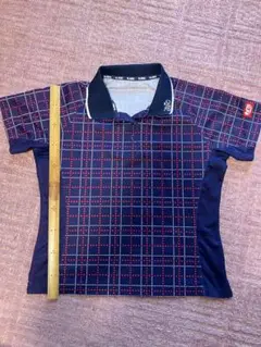 卓球用ポロシャツ Mサイズ ネイビーとレッドのチェック柄