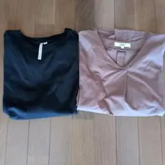 トップス2枚セット／Мサイズ／ブラック＆ベージュブラウン