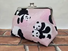 マチ10cm がま口ポーチ　パンダ(ピンク)　コスメポーチ