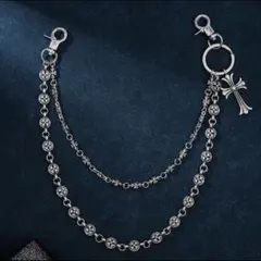ウォレット チェーン シルバー クロス ダブル ウエストチェーン ロック