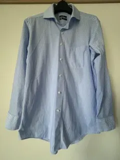 【美品】スーツセレクト水色ストライプ スリムフィットシャツ L