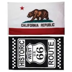 【2枚】特大フラッグ California ＆ ROUTE66 カリフォルニア