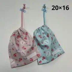 巾着袋 コップ袋 ネームタグ付 20×16 女の子 パステル いちご かわいい