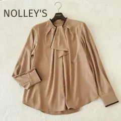 新品タグ付★NOLLEY'S★ストレッジョーゼット ボウタイ風ブラウス茶系 38