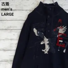 古着 AMERICAN EAGLE スウェット ハーフスナップ ハイネック 紺L