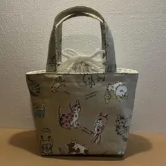 巾着トートバッグ　ハンドメイド　ランチバッグ　お弁当袋　ミニトートバッグ