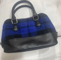 ハンドバック 青 マチあり ショルダー付き