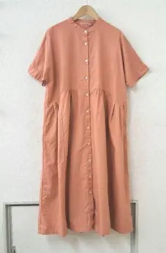 セール◆SUNVALLEY◆オックス切り替えシャツワンピース　ピーチオレンジ