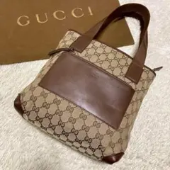 美品✨グッチ トートバッグ GGキャンバス×レザー ブラウン 0190402