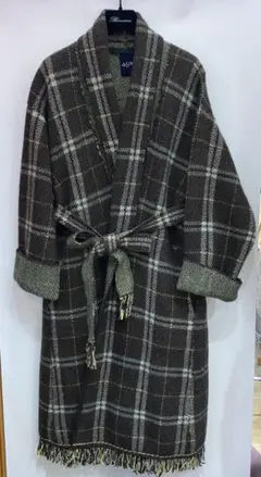 45R 2019aw ウール100% ガウンコート チェック×グリーン