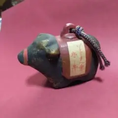 陶器 牛 置物 黒と赤 善光寺 土鈴