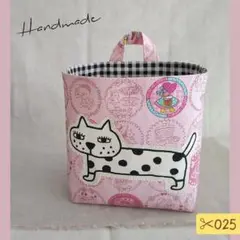 25✂ ハンドメイド 猫 布バスケット かご 壁がけ 小物入れ スーちゃんドット