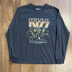 KISS グラフィックプリントブラック長袖カットソーバンドTシャツキスロック　M
