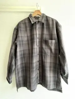 UNIQLO U フランネルオーバーサイズチェックシャツ ダークグレー サイズL