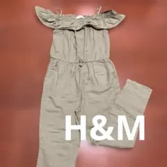 H&M オフショルダー ストライプオーバーオール 134