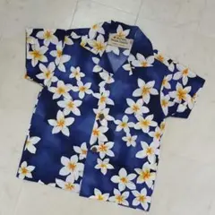 ROYAL　美品　アロハシャツ　90　紺色　花柄　綿100%