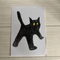 黒猫の絵　クレヨン画