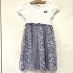 【130】エニィファム　ワンピース　半袖/チュールスカート/花柄/ホワイト