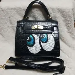 ブラック キャラクター刺繍 ショルダーバッグ