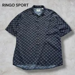RINGO SPORT ネイビー半袖シャツ 幾何学模様　古着　 レーヨン　個性的