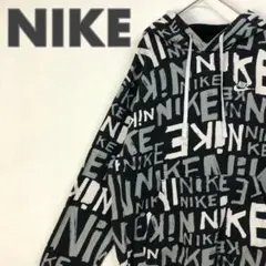 1691 希少　ナイキ　総柄　パーカー　フーディ　刺繍　ロゴ　ゆるだぼ　黒　白