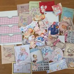 レトロベビー　三連ポケットセット　コラージュ素材　ダイカット　ジャンクジャーナル