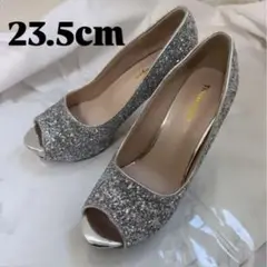 【値下げしました！】シルバーグリッターオープントゥパンプス 23.5cm
