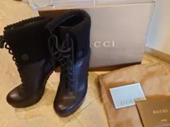 【GUCCI】レザー×ニット 異素材コンビ ブーツ / 35