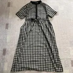 フリースタイリスト　ワンピース　ロング　リネン　コットン　チェック　L リボン