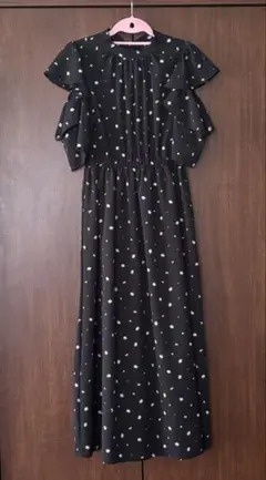 ELENCARE DUE 半袖ロングワンピース 黒花模様 フリー