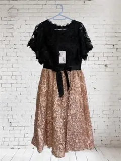 【新品未使用】　F フレアスカートドレス 黒/ベージュ　結婚式　パーティー