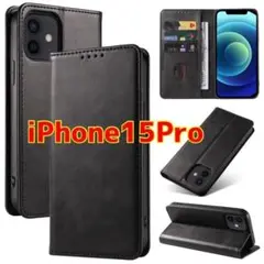 iphone15Pro ケース 手帳型 ブラック iPhone スマホ カバー