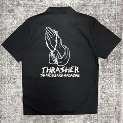THRASHER シャツ ワークシャツ 胸刺繍 バックプリント ブラック L