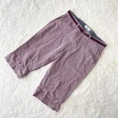 ikka【L】ハーフパンツ ショーツ 千鳥格子 綿×麻 ワインレッド テーパード