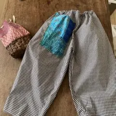 綿100ハンドメイド骨董市　バルーンパンツ刺し子ちくちくもんぺ一点物粉袋