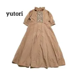 yutori パフスリーブ 刺繍 ロングワンピース スタンドネック