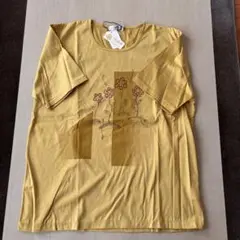 More Pia 半袖Tシャツ イエロー マスタード色 花柄 刺繍 綿 タグ付き
