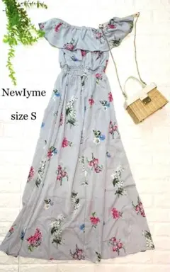 NewIyme 花柄ストライプ ノースリーブ S ロング丈 ロングワンピース