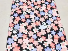 2mパンダと桜柄·花柄の綿生地 黒