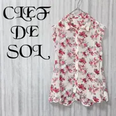 【クレドソル】 ブラウス シャツ ノースリーブ 花柄 比翼仕立て シフォン