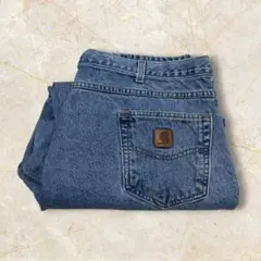 【Carhartt デニムパンツ レザーパッチ 革タグ 極太 46x30】