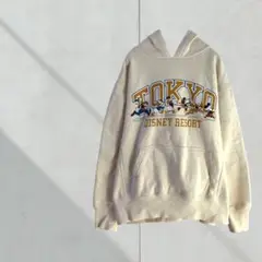 3727【ディズニー】パーカー　プリント　ミッキー　裏起毛　アイボリー　秋冬