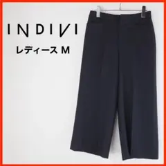 A3630★美品★INDIVI*ストレートワイドパンツ*アンクル丈*38*M*黒