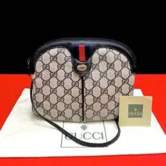 極 美品 オールドグッチ ネイビー シェリーライン ミニ ショルダーバッグ 紺