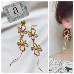 2263☺︎2連ゴールドフラワーパールとツイストスティックのピアス☺︎